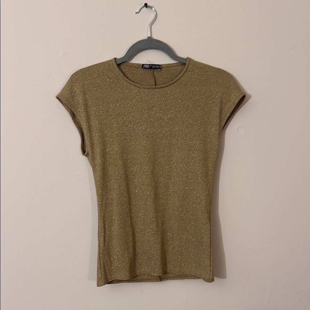 Zara Gold Fitted Cap Sleeve T-Shirt